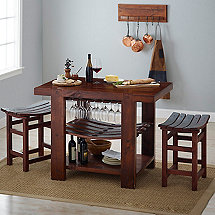 Napa Valley Kitchen Island and Stool Set (Pine Finish)