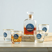 Clipper Ship Whiskey Decanter & Glasses Set