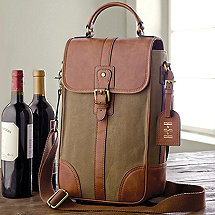 2-Bottle Leather and Waxed Canvas Wine Bag