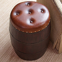 Barrel Stool With Leather Seat