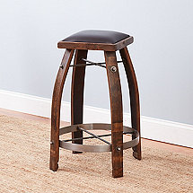 Vintage Oak Wine Barrel Bar Stool with Whiskey Finish and Chocolate Leather Seat