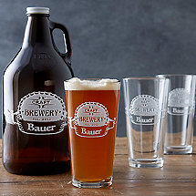 Personalized Etched 'CRAFT BREWERY' Growler and Pint Glasses Set