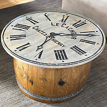 Distressed Clock Glass Top Coffee Table