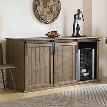 Mesa Sliding Barn Door Credenza With Wine Refrigerator