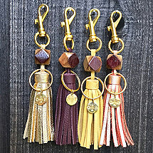 Wine Barrel And Leather Tassel Keychain