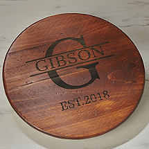 Personalized Raised Wine Barrel Lazy Susan with Name, Single Initial & Year