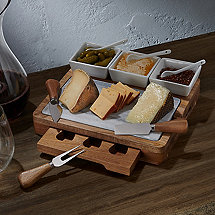 Marble And Acacia Wood Cheese Board Set With Ceramic Bowls And Knives