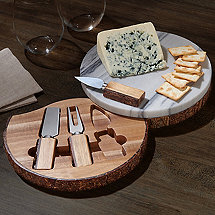 Marble And Live Edge Acacia Wood Cheese Board Set With Knives