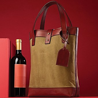 2-Bottle Canvas Leather Wine Tote
