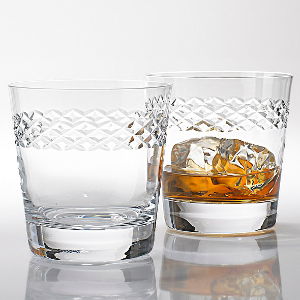 Double Old Fashioned Glasses With Diamond Band Set Of 4