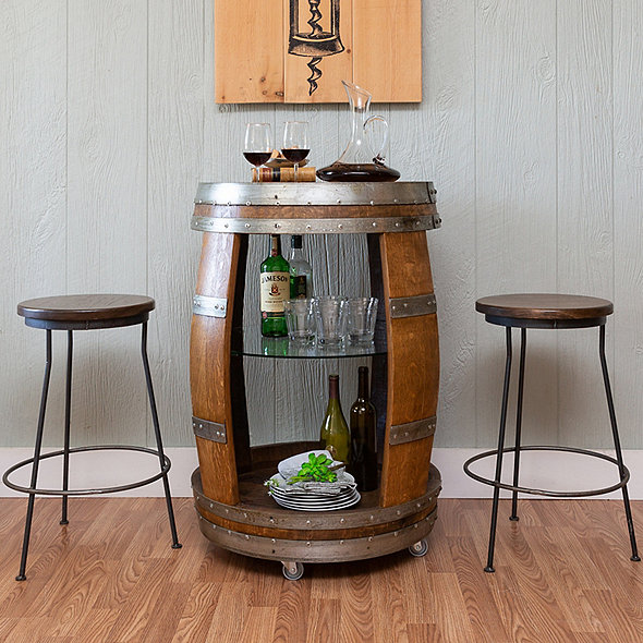 Vintage Wine Barrel Bar Cart Wine Enthusiast