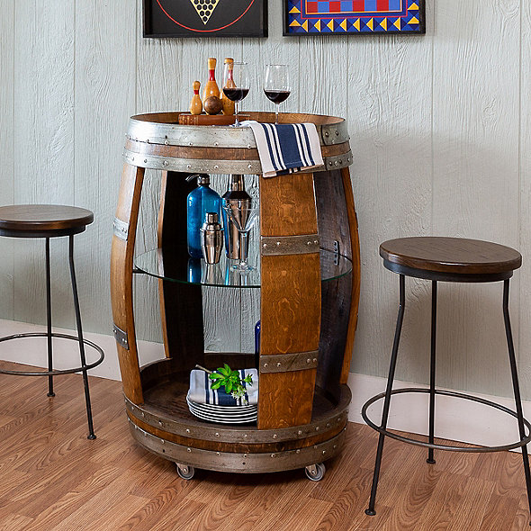 Vintage Wine Barrel Bar Cart - Wine Enthusiast