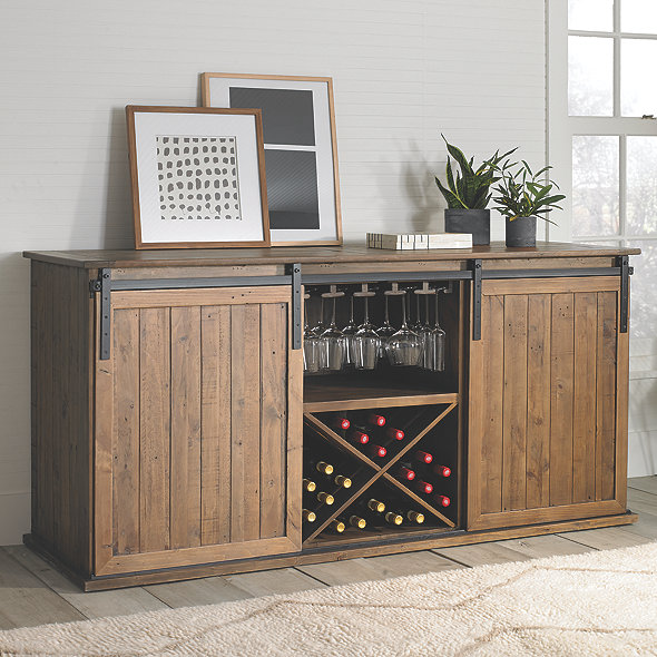 Mesa Sliding Barn Door Credenza With Wine Refrigerator Wine