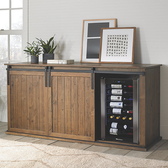 Mesa Sliding Barn Door Credenza With Two Wine Refrigerators Wine