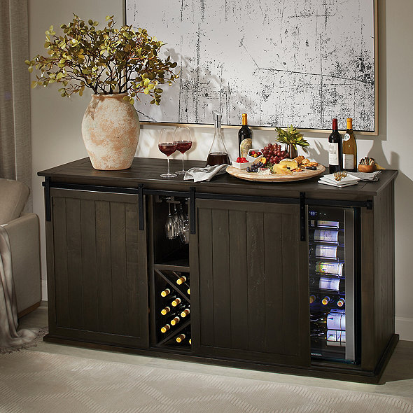 Mesa Sliding Barn Door Credenza With Wine Refrigerator Rustic