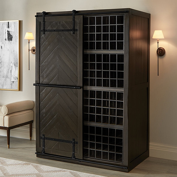 Mesa Sliding Barn Door Armoire Rustic Black Finish Wine Enthusiast