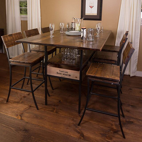 Vino Vintage Farm Style Pub Table With 6 Pub Chairs Wine Enthusiast