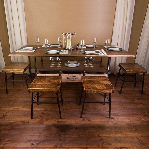 Vino Vintage Farm Style Dining Table With 4 Cellar Stools