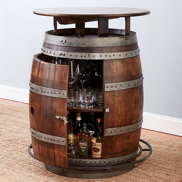 Vintage Oak Barrel Bistro Table Whiskey Finish Wine Enthusiast