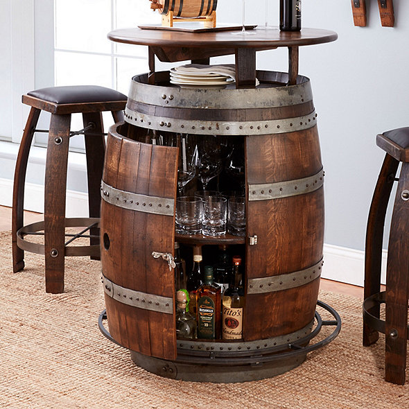 Vintage Oak Wine Barrel Bistro Table Bar Stools Whiskey Finish