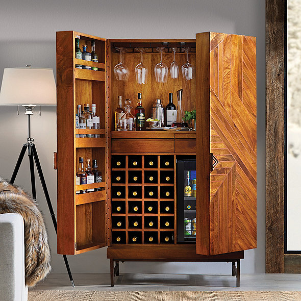 Cheverny Metal Inlay Bar Cabinet With Wine Refrigerator Wine