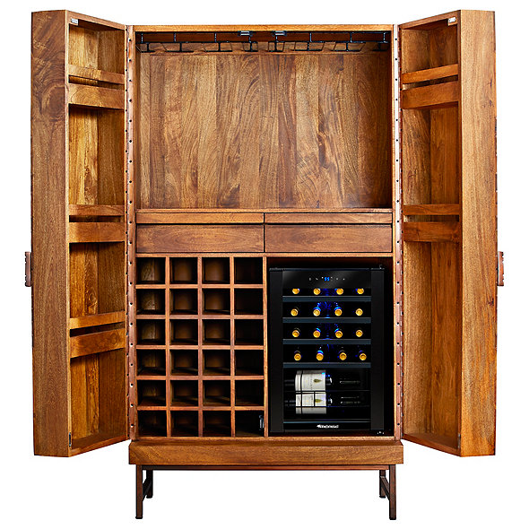 Cheverny Metal Inlay Bar Cabinet With Wine Refrigerator Wine
