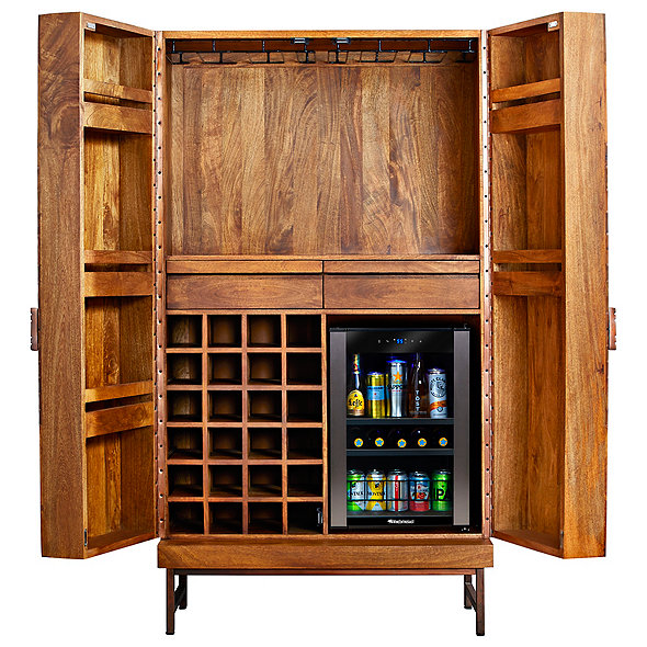 Cheverny Metal Inlay Bar Cabinet with Wine Refrigerator