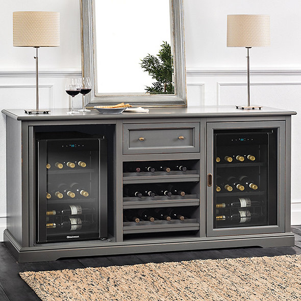 Siena Wine Credenza Antique Gray With Two Wine Refrigerators