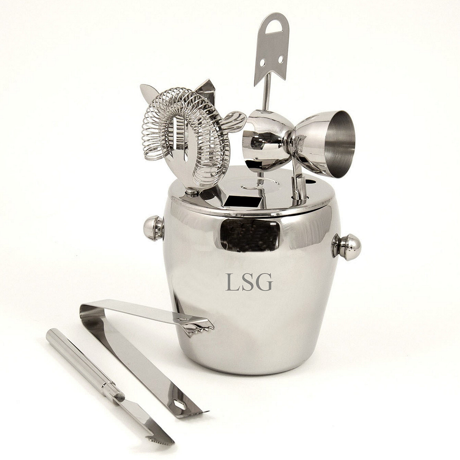 Monogrammed Bey Berk Stainless Steel Seven Piece Ice Bucket Set Monogrammed Bey Berk Stainless Steel Seven Piece Ice Bucket Set Wine Enthusiast