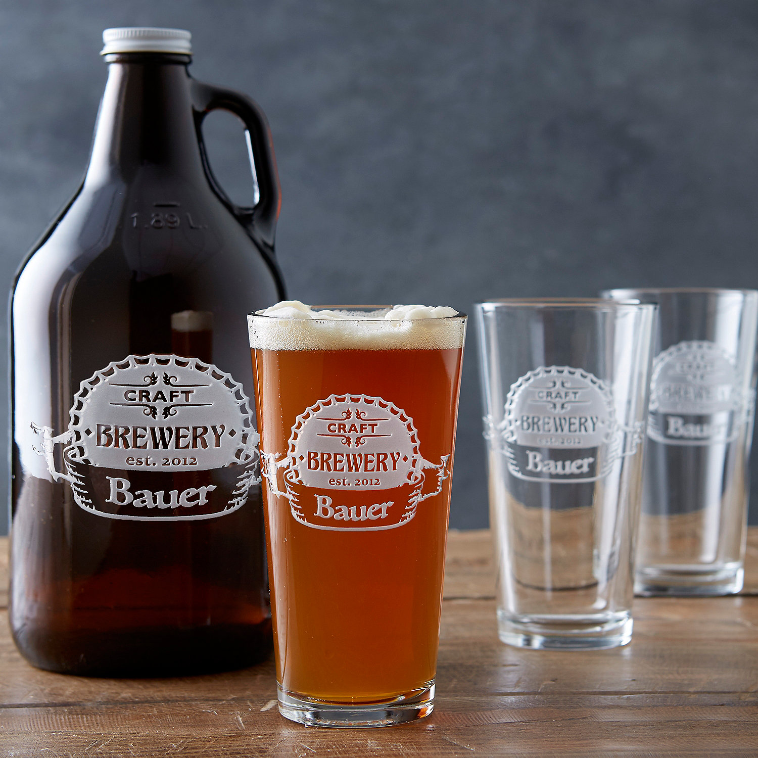 Personalized Etched Craft Brewery Growler And Pint Gles Set Personalized Etched Craft Brewery Growler And Pint Gles Set Wine Enthusiast