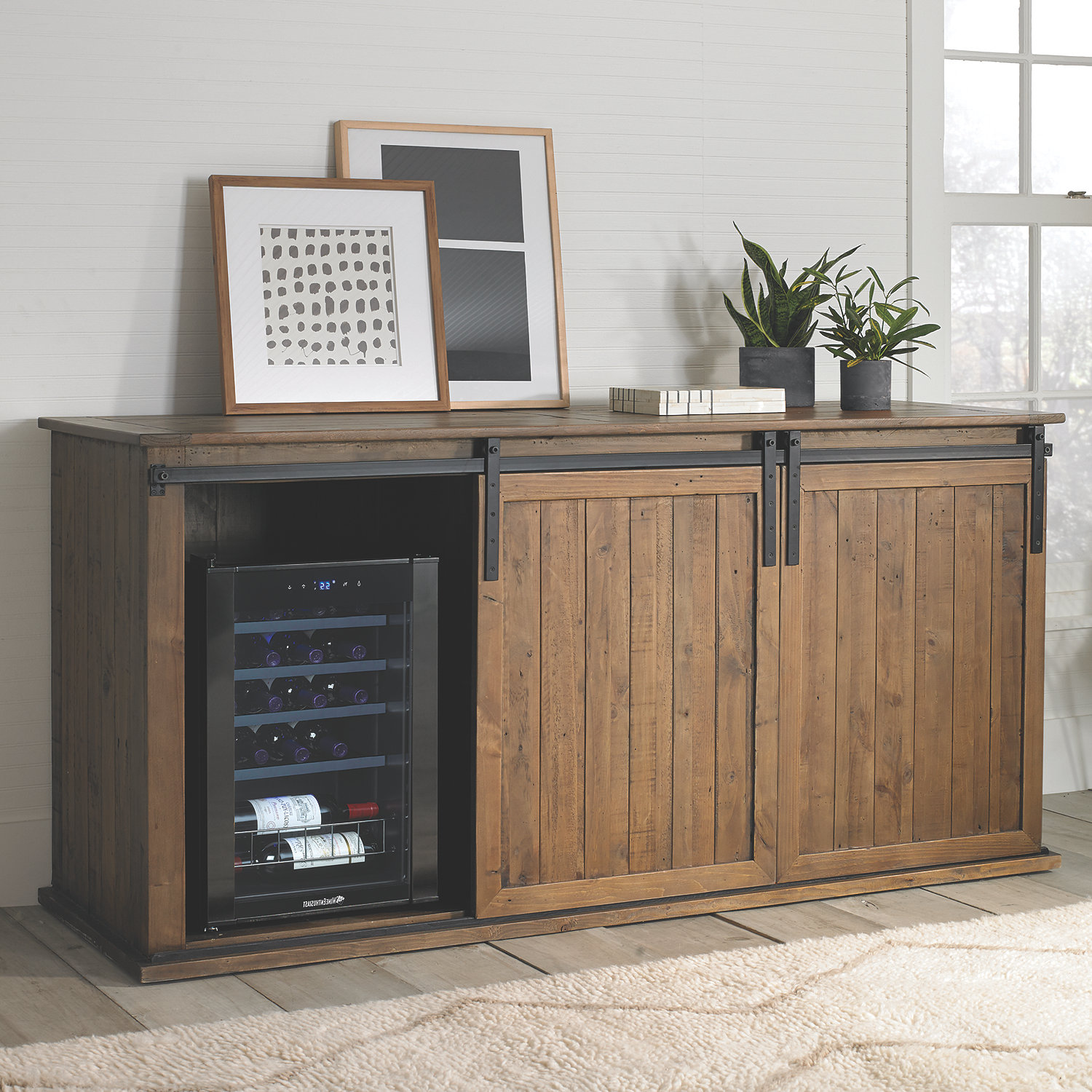 Mesa Sliding Barn Door Credenza With Wine Refrigerator Enthusiast Preparing Zoom