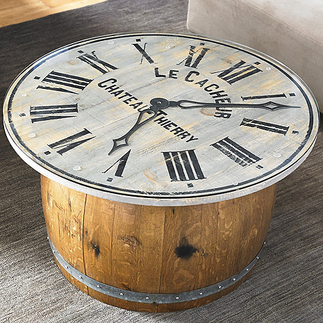 Distressed Clock Glass Top Coffee Table - Wine Enthusiast