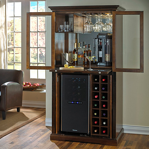 Firenze Wine and Spirits Armoire Bar with 32 Bottle Touchscreen Wine ...