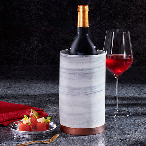 Marble and Wood Wine Bottle Chiller Wine Enthusiast